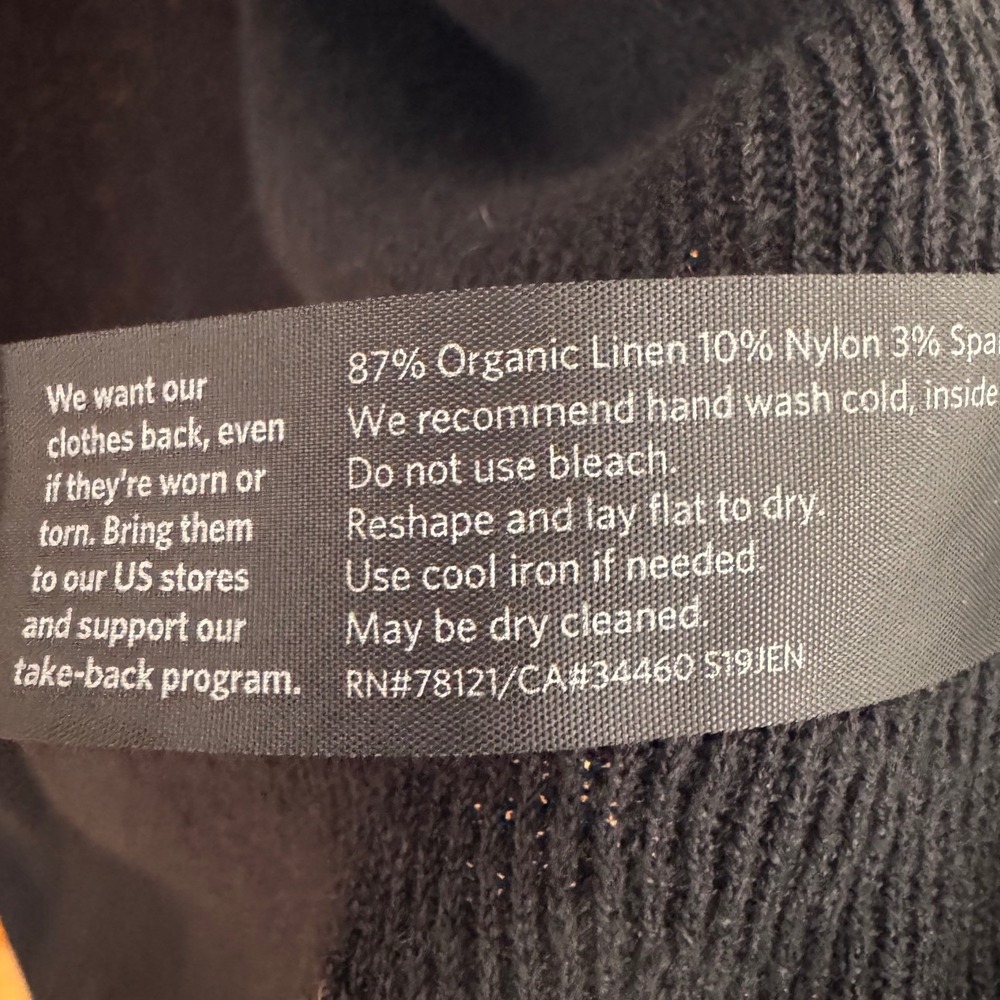 Eileen Fisher XL Black Organic Linen Ribbed Duster Cardigan Long Open Front - Picture 4 of 6